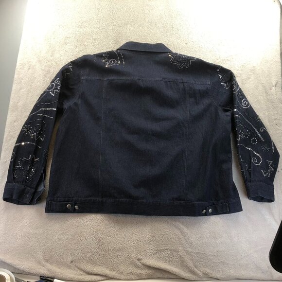 Victor Costa Occasion Women's Denim Jacket Embellished Snap Front Black - Picture 13 of 13